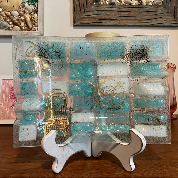 Mid Century Higgins Fused Glass Ashtray - Picture 1 of 9